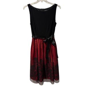 JH Collectibles Evening Dress Black & Red Sleeveless Lace Overlay Bow Accent Siz